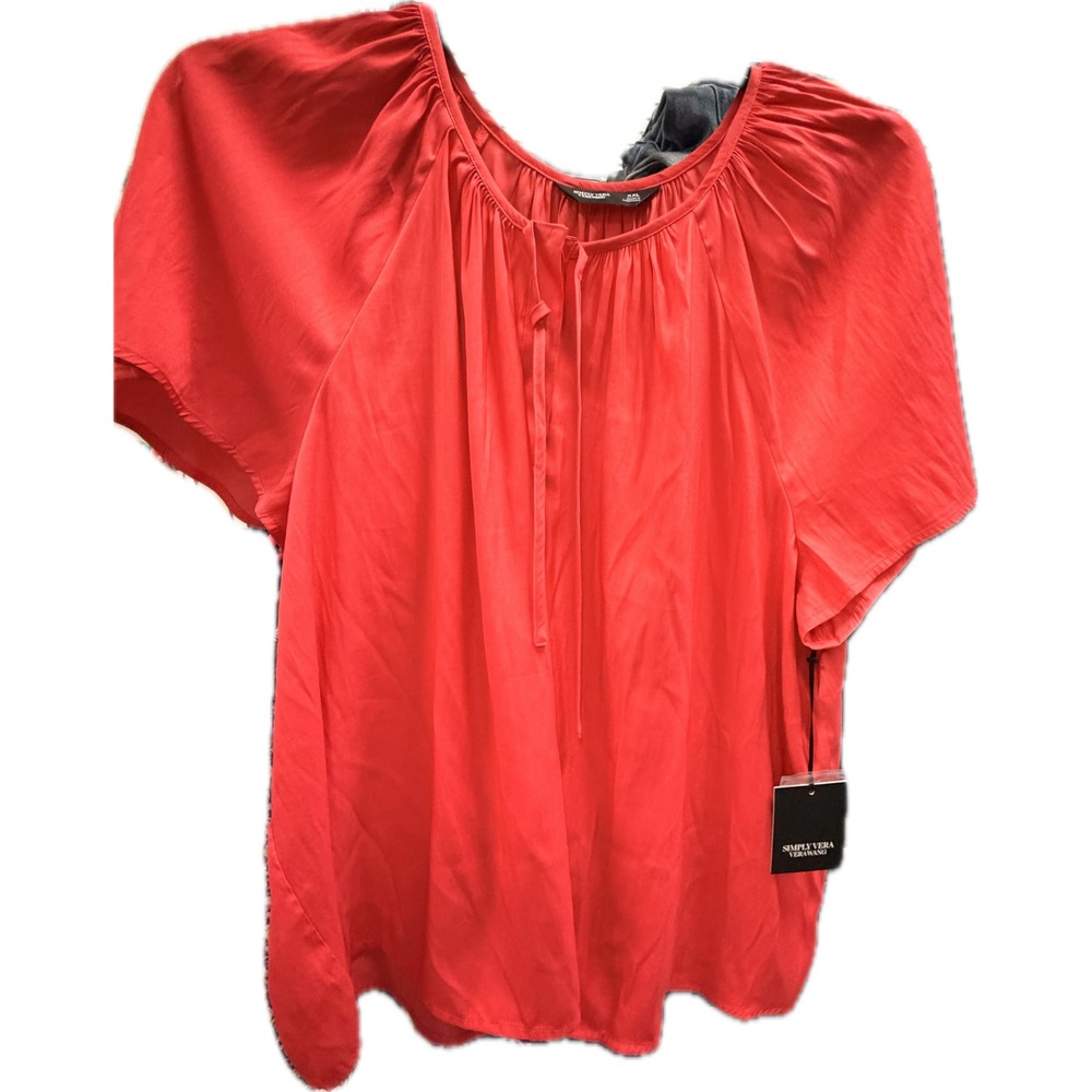 Simply Vera Vera Wang BHMA Coral Short Sleeve Tie Neck Blouse XXL WV41W112RS